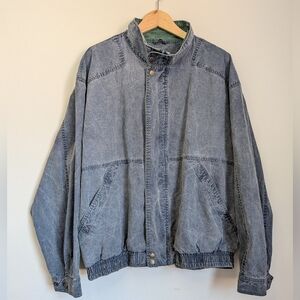 Vintage 80s Denim Bomber Jacket Mens Large TT&Co Sports Hipster Dad Full Zip